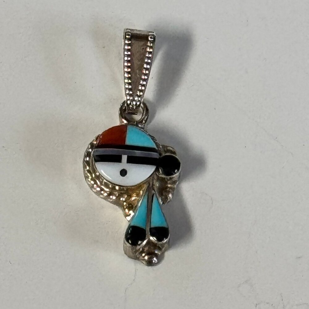 Handmade signed Ruth Lonjose Native american multistone pennant Zuni